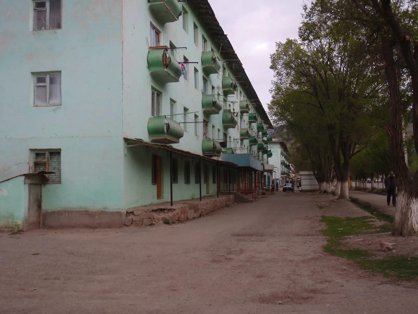 Зелёная улица со старой застройкой в Нарыне