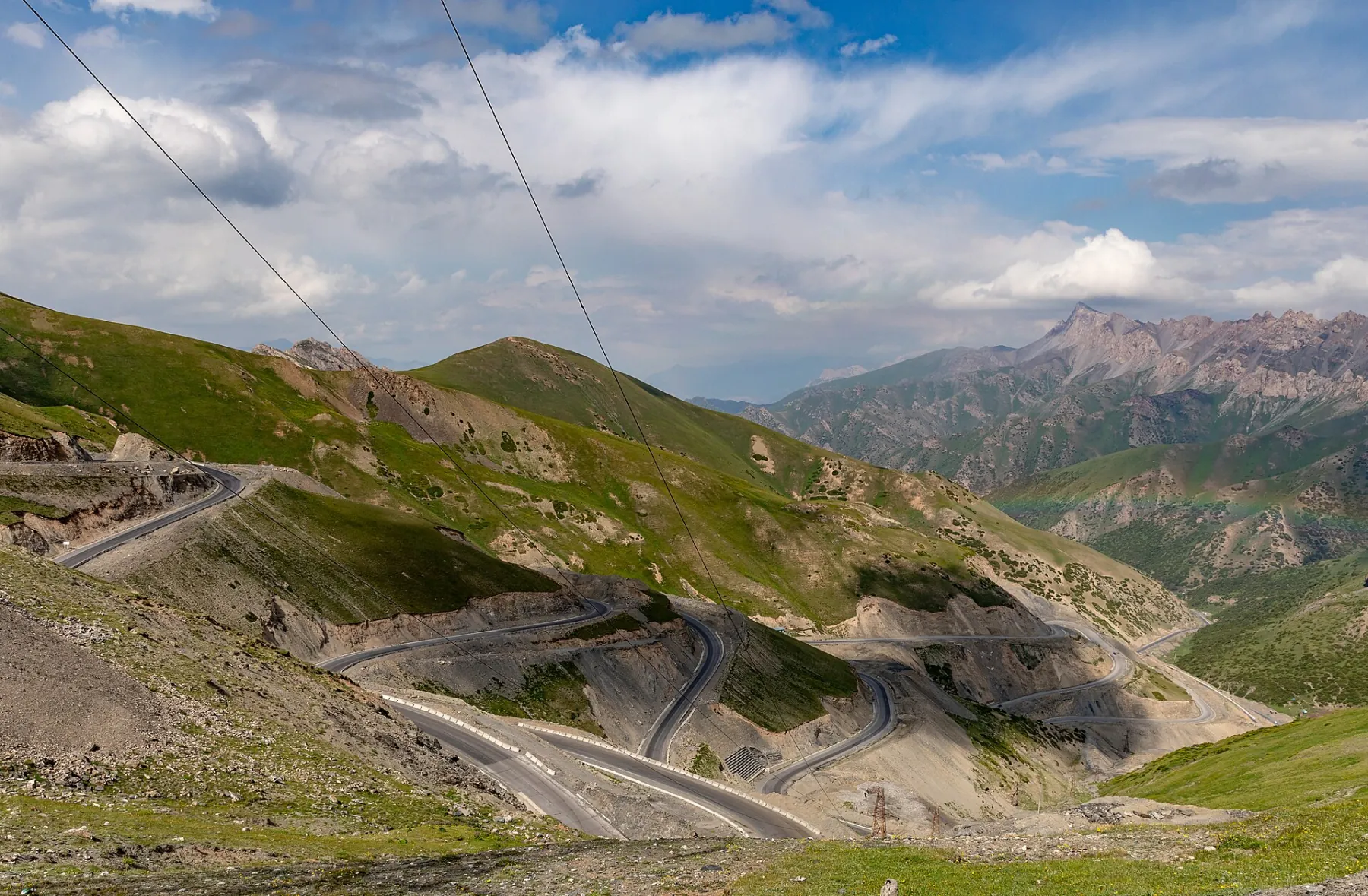 Lacets asphaltés de la route au col de Taldyk